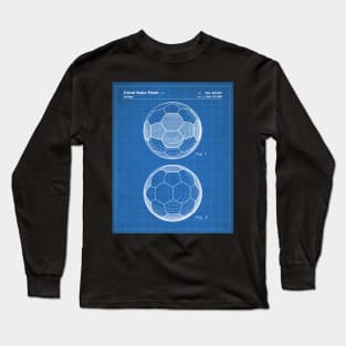 Soccer Ball Patent - Football Fan Bedroom Office Art - Blueprint Long Sleeve T-Shirt